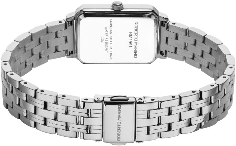 Roberto Marino RM1982 Women’s Luxury Watch Rectangular Gold – Japanese Quartz Movement, Vintage Stainless Steel Design, Silver Dial, Elegant Dress Timepiece, 3ATM Water Resistant – Reloj para Mujer