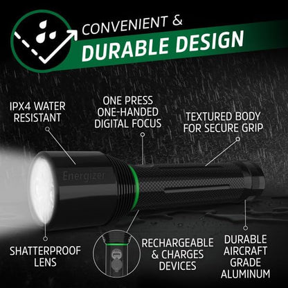 Energizer X3500 LED Rechargeable Flashlight, Powerful 3500 Lumen Flash Light, IPX4 Water Resistant, Excellent Emergency Power Outage Light