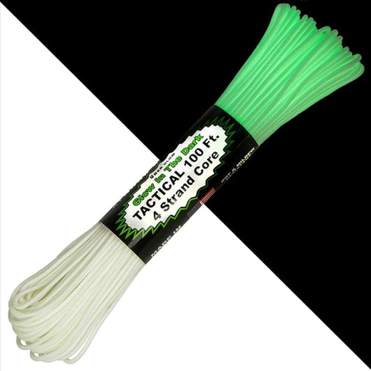 Paracord Planet Glow in The Dark 550lb Paracord – 4 Strand Luminous Parachute Cord for Nighttime Outdoor Utility – 100 ft