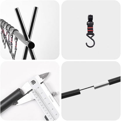 Foldable Tripod Camping Hanging Rack - 4 Hooks Outdoor Cookware Storage Portable, Outdoor Camping Folding Rack
