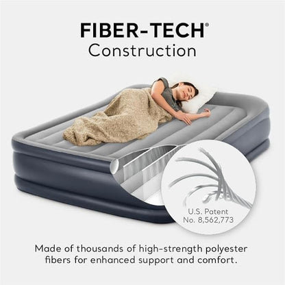 Intex 64135ED Dura-Beam Plus Deluxe Pillow Rest Air Mattress: Fiber-Tech – Queen Size – Built-in Electric Pump – 16.5in Bed Height – 600lb Weight Capacity
