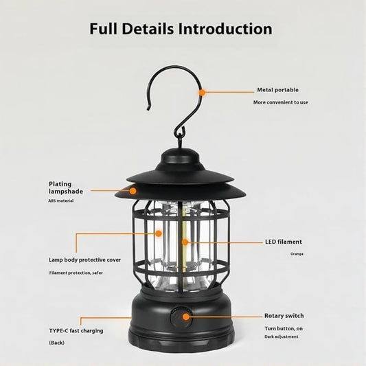 Rechargeable Lanterns for Camping,Outdoor Camping Light with USB Charging Port,Fearless of Wind and rain,Suitable for Garden,Courtyard,and Lawn use（Black）