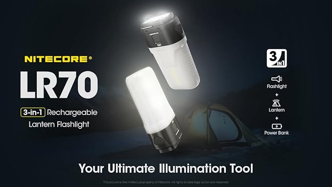EdisonBright Nitecore LR70 3000 Lumen Flashlight/Camping Lantern/powerbank Combo Unit Charging Adapter