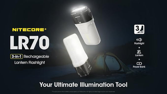 EdisonBright Nitecore LR70 3000 Lumen Flashlight/Camping Lantern/powerbank Combo Unit Charging Adapter