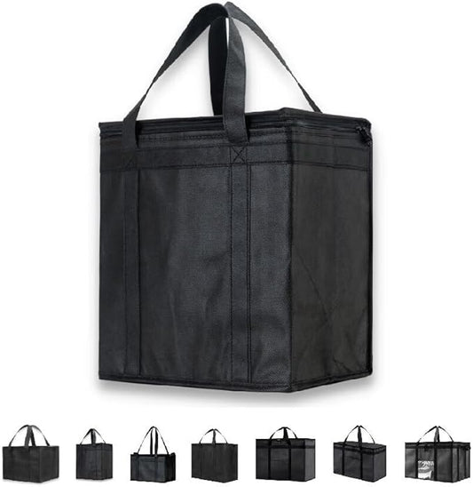 NZ home Medium Insulated Cooler Bag and Food Warmer for Delivery & Grocery Shopping with Zippered Top, Black (1 Pack)