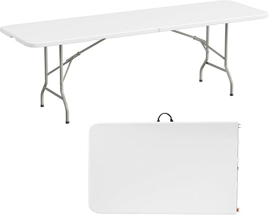Folding Table, 8 Feet Heavy Duty Fold-in-Half Utility Table Indoor Outdoor for Camping, Picnic, Party
