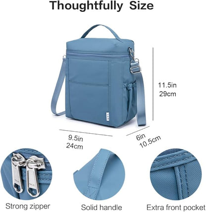 NOL Natural Organic Lifestyle Insulated Lunch Bags for Women Cooler Bag Lightweight Nylon Waterproof Lunch Box For Work (Dusty blue, Large)