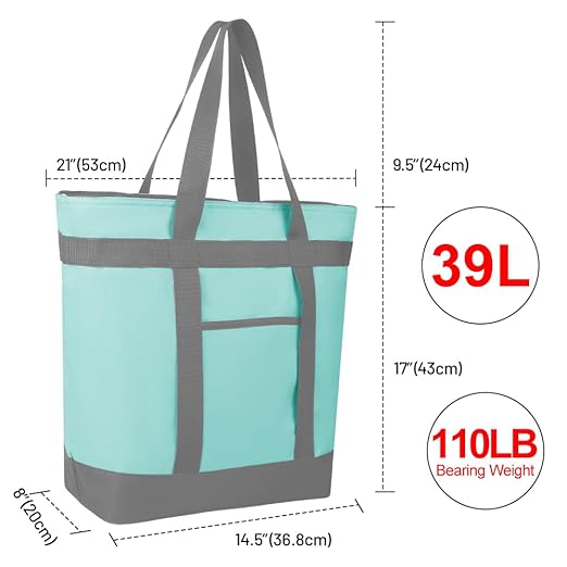 Insulated Reusable Tote Bag for Grocery Shopping for Women/Men, Pizza/Food Delivery Bag to Keep Food Cold/Hot for Uber Eats/Doordash/Grubub, Cooler bags for Travel/Beach/Picnic, Green
