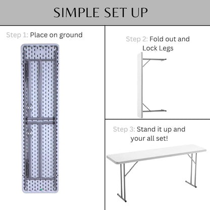 BTEXPERT 6-Foot - 72" Long White Granite Plastic Folding Seminar Training Table Portable 18" Wide Narrow, 29" High, Events Indoor Outdoor Lightweight