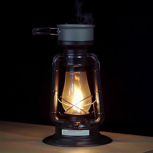 Rayo Heater Cooker Emergency Lantern, Non-Electric Fuel Lamp with Cooking Pot for Camping or Emergencies, 10-12 Hour Burn, Black, 15"