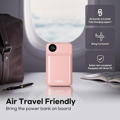 VOVA 20,000mAh Portable Power Bank Fast Charging 22.5W, LED Display Phone Battery Pack, PD3.0/QC3.0 with 3 Outputs Phone Charger for iPhone Samsung Galaxy iPad etc - White