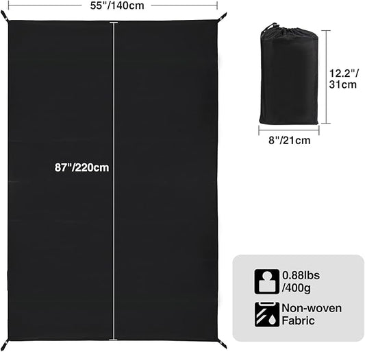 REDCAMP Ultralight Tent Footprint, Emergency Blanket with Insulated Thermal Reflective Liner, Waterproof Sandproof Camping Tarp with Carrying Bag for Ground Camping Hiking (55"x87" Black)