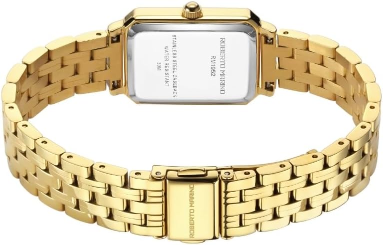 Roberto Marino RM1982 Women’s Luxury Watch Rectangular Gold – Japanese Quartz Movement, Vintage Stainless Steel Design, Silver Dial, Elegant Dress Timepiece, 3ATM Water Resistant – Reloj para Mujer