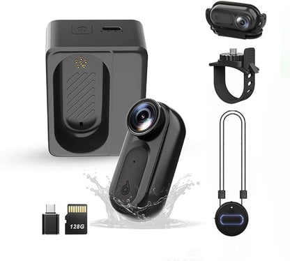 Mini Body Camera Action Cam with Auido & Video Recording -128G IPX7 Waterproof Thumb Size Hands Free Body Worn Cameras - Wearable Portable Camcorder for Work Travel Pet Walk Vlog(Black)