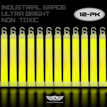 EVERLIT Survival Emergency Glow Sticks- 6 Inches Light Sticks for First Aid Kit, Survival Kit, Camping, Hiking, Outdoor, Disasters, Emergencies Up to 12 Hours Duration… (12 Pack, Yellow)