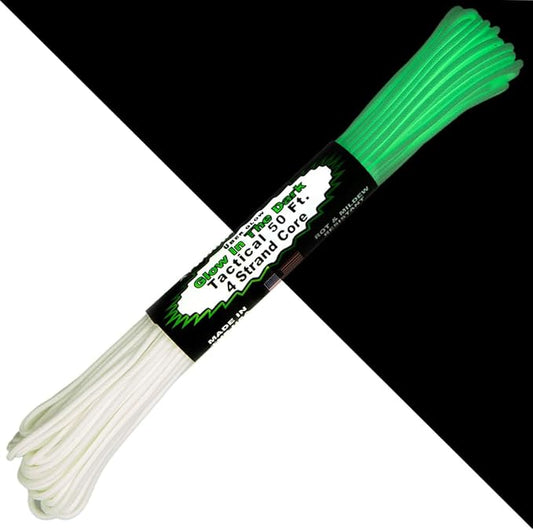 Paracord Planet Glow in The Dark 550lb Paracord – 4 Strand Luminous Parachute Cord for Nighttime Outdoor Utility – 50 ft