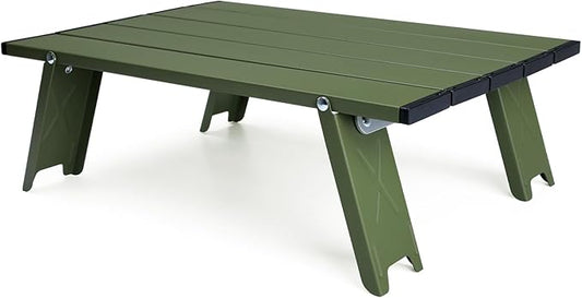 Small Folding Beach Table, Mini Ultralight Camping Table Aluminum, Backpacking Short Table, Green