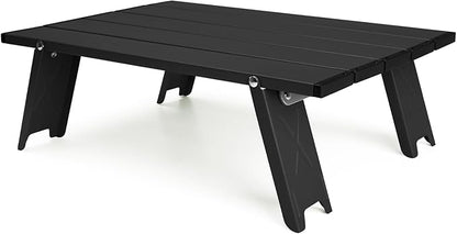 Black Small Folding Beach Table, Mini Ultralight Camping Table Aluminum, Backpacking Short Table