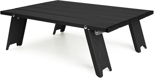 Black Small Folding Beach Table, Mini Ultralight Camping Table Aluminum, Backpacking Short Table