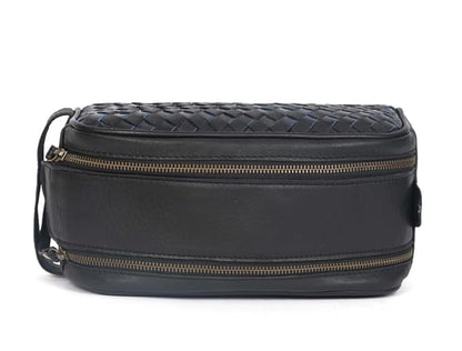 10" Premium Leather Toiletry Travel Pouch With Waterproof Lining | King-Size Handcrafted Vintage Dopp - Kit, Gift for Father's Day By Aaron Leather Goods (Black)