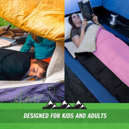 Sleeping Bag - 3 Season Warm and Cool Weather Sleeping Bags for Adults, Teens, and Kids - Lightweight Compact Spring Summer Fall Camping Essentials by Wakeman (Pink)