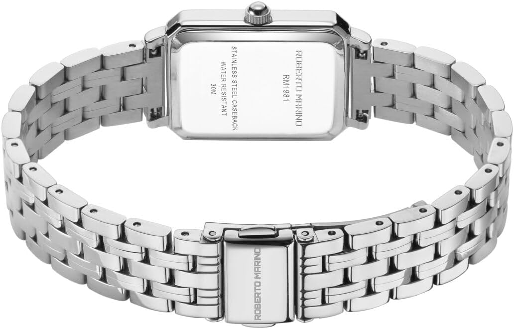 Roberto Marino RM1982 Women’s Luxury Watch Rectangular Gold – Japanese Quartz Movement, Vintage Stainless Steel Design, Silver Dial, Elegant Dress Timepiece, 3ATM Water Resistant – Reloj para Mujer