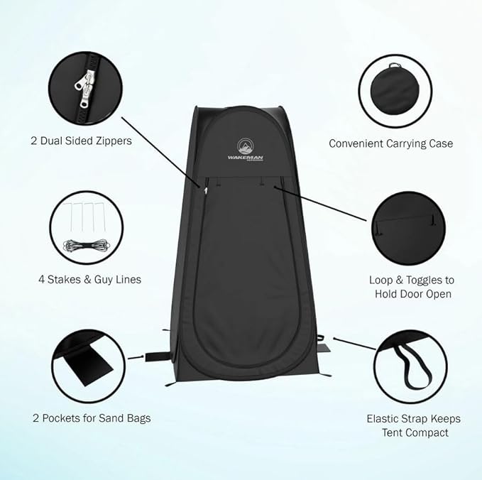 Pop Up Pod - Privacy Shower Tent, Dressing Room, or Portable Toilet Stall with Carry Bag for Camping, Beach, or Tailgate by Wakeman Outdoors