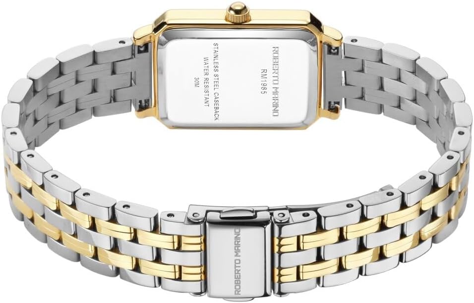 Roberto Marino RM1982 Women’s Luxury Watch Rectangular Gold – Japanese Quartz Movement, Vintage Stainless Steel Design, Silver Dial, Elegant Dress Timepiece, 3ATM Water Resistant – Reloj para Mujer