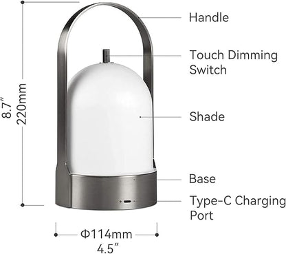 Tubicen Portable Outdoor Battery Operated Lantern Table Lamp Waterproof, 4000mAh Cordless Rechargeable 4 Levels Touch Dimmable Table Lamp, LED Night Light for Patio Camping Restaurant Balcony, Nickel