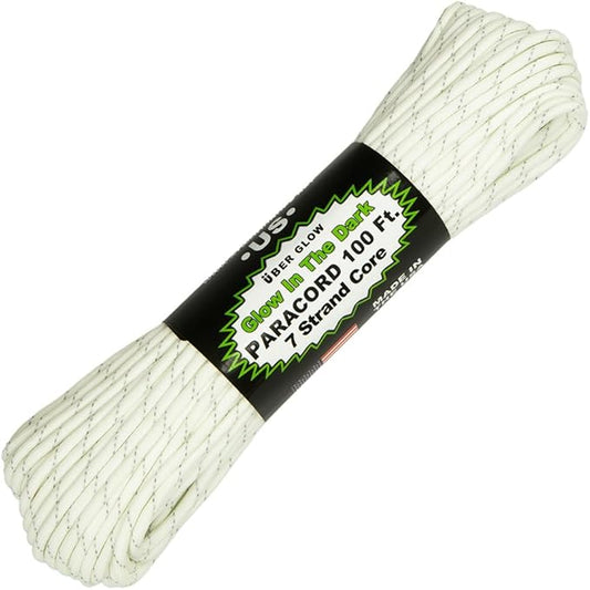 Paracord Planet Glow in The Dark 550lb Paracord – 7 Strand Luminous Parachute Cord for Nighttime Outdoor Utility – Reflective (100 ft)