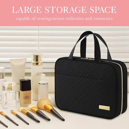 HOTOR Travel Toiletry Bag w/Hanging Hook - Spacious Toiletry Bag Essentials for Women & Men, Makeup Bag/Big Comparment, Waterproof for Travel Accessories, Large, Black