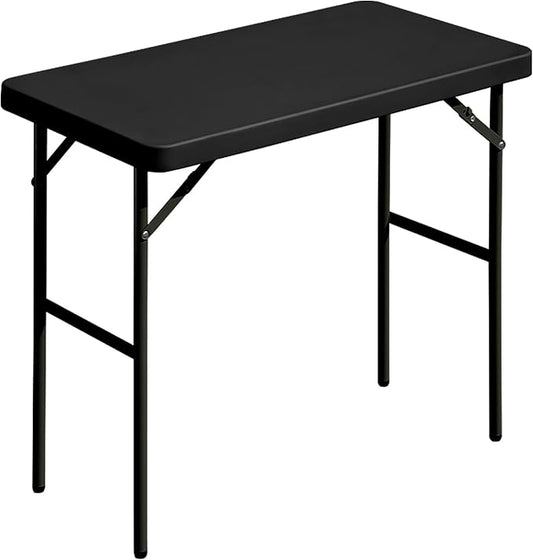 Folding Table 2.7ft Rectangular All-Occasion Plastic Folding Event Table for Indoor and Outdoor, Portable Desk, Camping, Durable and Stable, HDPE and Steel, Wide Application, Black