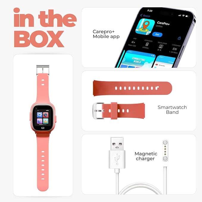 Smartwatch for Kids 3-12| 4G LTE GPS Tracker for Kids & Voice Calling, Texting, SOS Alerts, Camera, Fitness Tracker, Parental Control | Phone Watch for Boys & Girls- SIM Card (Pink)