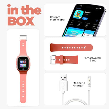Smartwatch for Kids 3-12| 4G LTE GPS Tracker for Kids & Voice Calling, Texting, SOS Alerts, Camera, Fitness Tracker, Parental Control | Phone Watch for Boys & Girls- SIM Card (Pink)