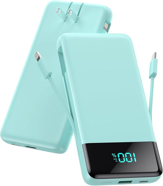 Portable Charger for iPhone with Built in Cables and Wall Plug,Upgraded 13800mAh Fast Charging USB C Power Bank,4 Outputs Travel Essential Battery Pack Compatible with iPhone 15/14/13/12,Samsung-Green