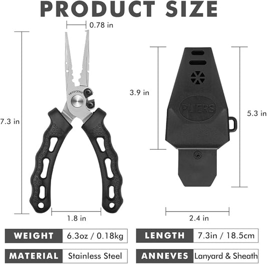 TRUSCEND Lockable Handy Fishing Pliers with Innovative Ergonomic Handle, Saltwater Corrosion Resistant Teflon Coated Fishing Tool, Multi-Function Fishing Gear with Mo-V Cutter