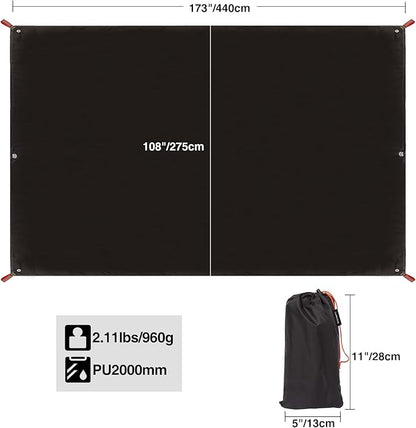 REDCAMP 14'x9' Ultralight Tent Footprint, PU 2000 Waterproof Camping Tent Tarp with Drawstring Carrying Bag for Ground Camping Hiking (173"x108" UL Black)