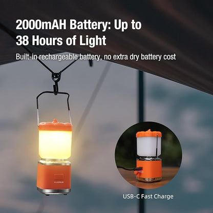 KLARUS CL8 Small Camping Lantern & Light, Pumpkin Pocket Rechargeable Camping Flash Light Tent Light, Hanging Hook, USB-C Port, IPX5 Waterproof