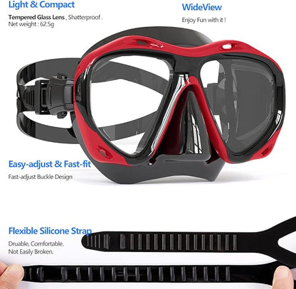 COPOZZ Adult Scuba Mask, Dive Mask Anti Fog Snorkeling Scuba Diving Glasses, Great Seal Free Diving Tempered Glass Mask Goggles