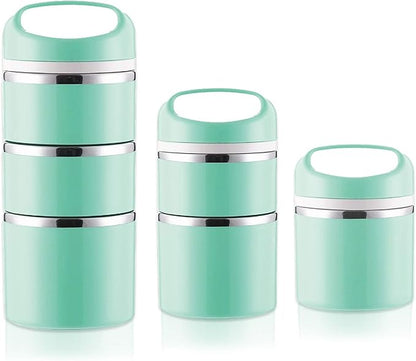 Lille Home Stackable Stainless Steel Thermal Compartment Lunch/Snack Box, 3-Tier Insulated Bento/Food Container with Lunch Bag, and Three Extra Seals, 43OZ