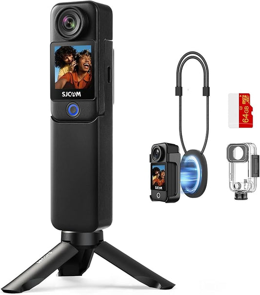 SJCAM C300 4K Pocket Action Camera with Stabilization,64GB Card vlogging Camera,7h use time,30m Waterproof Body cam, Magnetic Werable Camera for Travel,Creators,Vloggers,Kids