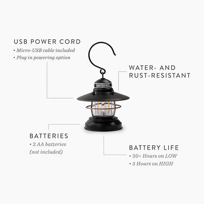 Barebones Edison Mini Vintage Adjustable LED Compact Outdoor Lantern - Essential Gear for Camping, Hiking, Fishing, Tents and Outdoor Adventures