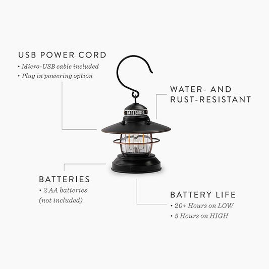 Barebones Edison Mini Vintage Adjustable LED Compact Outdoor Lantern - Essential Gear for Camping, Hiking, Fishing, Tents and Outdoor Adventures