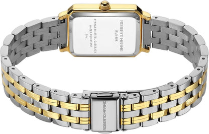 Roberto Marino RM1982 Women’s Luxury Watch Rectangular Gold – Japanese Quartz Movement, Vintage Stainless Steel Design, Silver Dial, Elegant Dress Timepiece, 3ATM Water Resistant – Reloj para Mujer