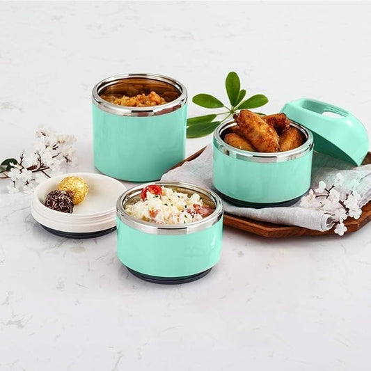 Lille Home Stackable Stainless Steel Thermal Compartment Lunch/Snack Box, 3-Tier Insulated Bento/Food Container with Lunch Bag, and Three Extra Seals, 43OZ