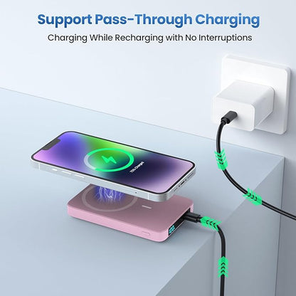 Magnetic Portable Charger Power Bank,Compact 10800mAh LCD Display Wireless Portable Charger,20W PD USB-C in&out Battery Pack Compatible with Magsafe,iPhone 16/16 Pro Max/15 Plus/14/13/12 Series-Pink