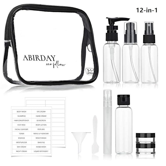 Travel Size Bottles Containers for Toiletries with Toiletry Bag and Label, Leak-Proof & TSA Approved Carry-on for Airplane Women Men