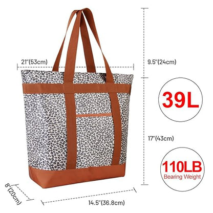 Insulated Reusable Tote Bag for Grocery Shopping for Women/Men, Pizza/Food Delivery Bag to Keep Food Cold/Hot for Uber Eats/Doordash/Grubub, Cooler bags for Travel/Beach/Picnic, Cow Print