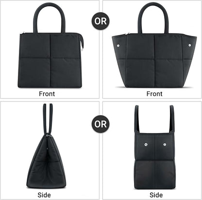 Coobiiya Thickened Leak-proof Lunch Box Lunch Bag Women, Small Insulated Quilted Puffer Lunch Box for Work, Ultralight Reusable Cute Lunch Cooler Tote Bags for Adult, Men, Office, Travel (Black)