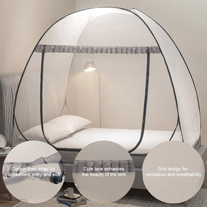 Mengersi Mosquito Net Tent for Bed,Pop-Up Bed Canopy with Net Bottom,Mosquito Netting Bed Tent for Kids Girls Boys,Bed,Suit for Indoor Outdoor (Twin, Gray)